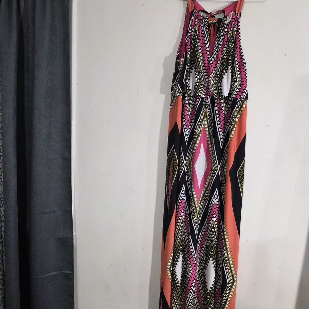 Soho Apparel Pink and Orange Geometric Maxi Dress